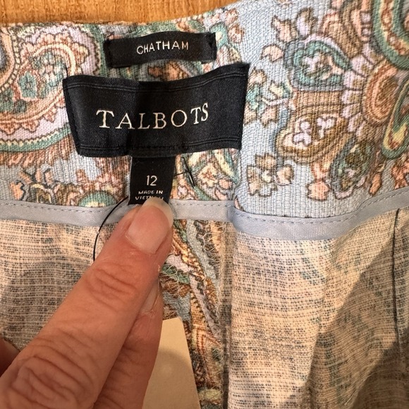 NWT Talbots Blue Paisley Cropped Pants Ankle Size 12 Boho Resort Office Coastal - Picture 4 of 8